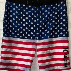 NWT Hurley Americana Bos Patriotic Stars and Stripes Swim Trunks Activewear